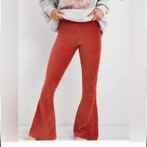 Aerie Groove High Rise Flared Corduroy Pants Color Rust Size Large